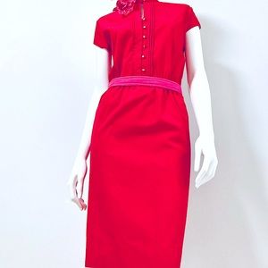 Classy-Chic “Lady In Red” Flattering Stealth Secretary MIDI Knee Dress Mandarin
